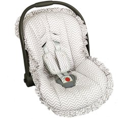 Capa Bebê Conforto e Protetor de Cinto Chevron Cinza Ajustável e com Babado, 100% Algodão - 3 Peças Capa Bebê Conforto e Protetor de Cinto Chevron Cinza Ajustável e com Babado, 100% Algodão - 3 Peças