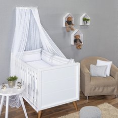 Mosquiteiro de Renda C/ Dossel em Metal para Parede com Detalhes em Arabesco Branco - 3 peças Mosquiteiro de Renda C/ Dossel em Metal para Parede com Detalhes em Arabesco Branco - 3 peças