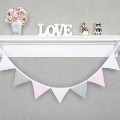 Bandeirinha Decorativa Rosa, Cinza e Branco, 100% Algodão - 1 peça Bandeirinha Decorativa Rosa, Cinza e Branco, 100% Algodão - 1 peça