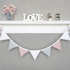 Bandeirinha Decorativa Rosê, Branco e Cinza, 100% Algodão - 1 peça Bandeirinha Decorativa Rosê, Branco e Cinza, 100% Algodão - 1 peça