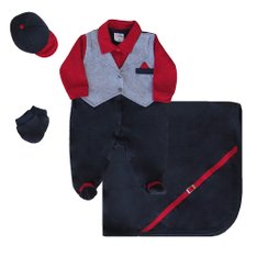 Saída Maternidade Bryan Marinho/Vermelho Com Colete Cinza - 4 peças Saída Maternidade Bryan Marinho/Vermelho Com Colete Cinza - 4 peças