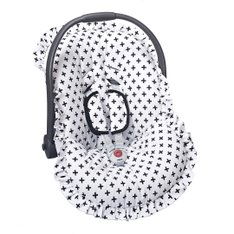 Capa Bebê Conforto Estampado e Protetor de Cinto Cruzinha Preto Ajustável e com Babado, 100% Algodão - 3 peças Capa Bebê Conforto Estampado e Protetor de Cinto Cruzinha Preto Ajustável e com Babado, 100% Algodão - 3 peças