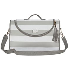 Bolsa Manhattan Cinza M Listras, Abertura Única, Alça Transversal 100% PVC - 1 Peça Bolsa Manhattan Cinza M Listras, Abertura Única, Alça Transversal 100% PVC - 1 Peça