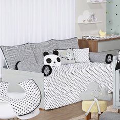 Kit Cama Babá Panda com Estampas em Preto Unissex e Super Moderno 100% Algodão - 09 Peças Kit Cama Babá Panda com Estampas em Preto Unissex e Super Moderno 100% Algodão - 09 Peças