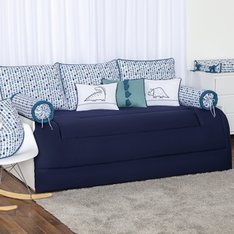 Kit Cama Babá Dinossauro Marinho com Estampas de Flechas, Almofadinhas Bordadas e Decorativas Enchimentos super Macio e Confortável 100% Algodão - 09 Peças Kit Cama Babá Dinossauro Marinho com Estampas de Flechas, Almofadinhas Bordadas e Decorativas Enchimentos super Macio e Confortável 100% Algodão - 09 Peças