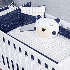 Kit Berço Urso Marinho com Edredom Geométrico, 100% Algodão - 10 Peças Kit Berço Urso Marinho com Edredom Geométrico, 100% Algodão - 10 Peças