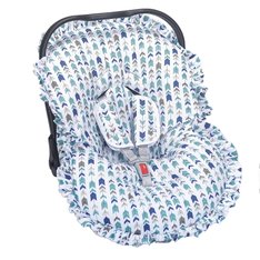 Capa Bebê Conforto Estampado e Protetor de Cinto Dinossauro Ajustável e com Babado, 100% Algodão - 3 Peças Capa Bebê Conforto Estampado e Protetor de Cinto Dinossauro Ajustável e com Babado, 100% Algodão - 3 Peças