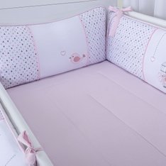 Kit Berço Passarinho em tecido Triângulo Rosa e Bordado delicado, 100% Algodão - 8 Peças Kit Berço Passarinho em tecido Triângulo Rosa e Bordado delicado, 100% Algodão - 8 Peças