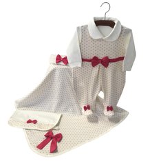 Saída Maternidade Menina Sophia Off White/Pink com Acessórios - 4 Peças Saída Maternidade Menina Sophia Off White/Pink com Acessórios - 4 Peças