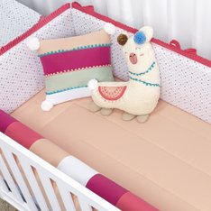 Kit Berço Lhama Moderninho Coral e Rosa, 100% Algodão - 10 Peças Kit Berço Lhama Moderninho Coral e Rosa, 100% Algodão - 10 Peças