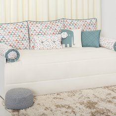 Kit Cama Babá Elephant Palha com Estampa de Triângulos Coloridos e Almofadinhas Personalizadas Unissex 100% Algodão - 9 Peças Kit Cama Babá Elephant Palha com Estampa de Triângulos Coloridos e Almofadinhas Personalizadas Unissex 100% Algodão - 9 Peças