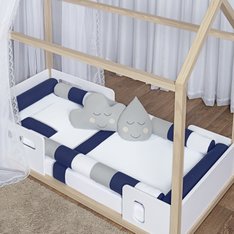 Kit Montessoriano Marinho, Cinza e Branco para Mini Cama, 100% Algodão - 7 peças Kit Montessoriano Marinho, Cinza e Branco para Mini Cama, 100% Algodão - 7 peças