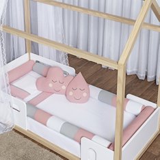 Kit Montessoriano Rosê, Branco e Cinza para Mini Cama, 100% Algodão - 7 peças Kit Montessoriano Rosê, Branco e Cinza para Mini Cama, 100% Algodão - 7 peças