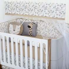 Mosquiteiro De Varal com Bandô Savannah Estampado Palha e Cinza - 2 Peças Mosquiteiro De Varal com Bandô Savannah Estampado Palha e Cinza - 2 Peças