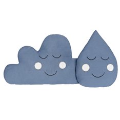 Enfeite Decorativo em Formato Nuvem e Gotinha Azul Petróleo com Detalhes Bordados - 02 peças Enfeite Decorativo em Formato Nuvem e Gotinha Azul Petróleo com Detalhes Bordados - 02 peças