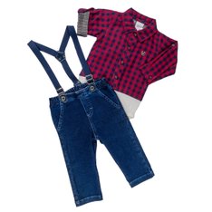 Conjunto Jardineira Xadrez com Body Manga Longa para Menino - 2 Peças Conjunto Jardineira Xadrez com Body Manga Longa para Menino - 2 Peças
