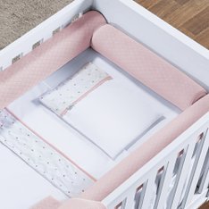 Kit Berço Rolinho Matelado Rosa, Padrão Americano 100% Algodão - 04 peças Kit Berço Rolinho Matelado Rosa, Padrão Americano 100% Algodão - 04 peças