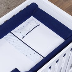Kit Berço Rolinho Matelado Marinho, Padrão Americano 100% Algodão - 04 peças Kit Berço Rolinho Matelado Marinho, Padrão Americano 100% Algodão - 04 peças