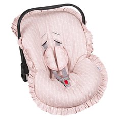 Capa Bebê Conforto e Protetor de Cinto Raminho Rosa Ajustável e com Babado 100% Algodão - 3 Peças Capa Bebê Conforto e Protetor de Cinto Raminho Rosa Ajustável e com Babado 100% Algodão - 3 Peças