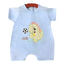 Macacão Manga Curta Dino Futebol para Menino, Tecido 100% Algodão - 1 peça Macacão Manga Curta Dino Futebol para Menino, Tecido 100% Algodão - 1 peça