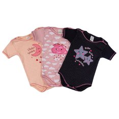 Kit Body Manga Curta Estrelinhas para Menina em Tecido 100% Algodão - 3 Peças Kit Body Manga Curta Estrelinhas para Menina em Tecido 100% Algodão - 3 Peças
