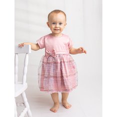 Vestido Verônica em tecido Acetinado Rosê com Organza Estampada e detalhes em Laço com Strass - 1 Peça Vestido Verônica em tecido Acetinado Rosê com Organza Estampada e detalhes em Laço com Strass - 1 Peça