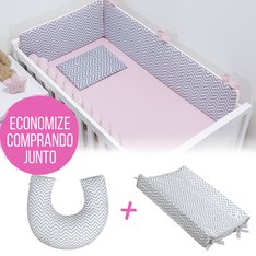Kit Berço Chevron Rosa + Apoio de Amamentar + Trocador Anatômico - 3 Peças Kit Berço Chevron Rosa + Apoio de Amamentar + Trocador Anatômico - 3 Peças