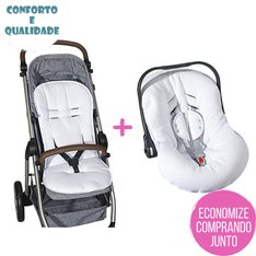 Kit Capa de Carrinho + Capa Bebê Conforto Matelado Branco - 2 Peças Kit Capa de Carrinho + Capa Bebê Conforto Matelado Branco - 2 Peças