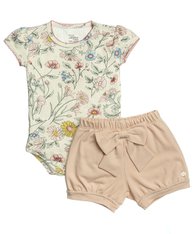 Conjunto de Body em Suedine Estampado de Flores e Shorts Rosê - 2 Peças Conjunto de Body em Suedine Estampado de Flores e Shorts Rosê - 2 Peças