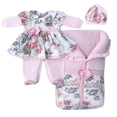 Saída Maternidade Rosa com Estampa floral Tati Para Menina - 3 Peças Saída Maternidade Rosa com Estampa floral Tati Para Menina - 3 Peças