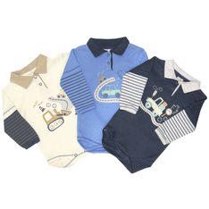 Kit Body Manga Longa Passeio para Menino em Tecido 100% Algodão - 3 Peças Kit Body Manga Longa Passeio para Menino em Tecido 100% Algodão - 3 Peças