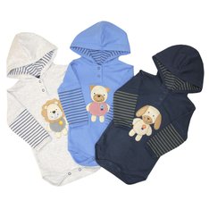 Kit Body Manga Longa Meus Amiguinhos Com Capuz para Menino - 3 Peças Kit Body Manga Longa Meus Amiguinhos Com Capuz para Menino - 3 Peças