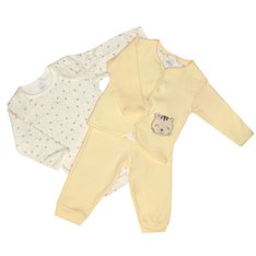 Conjunto para Menina Charlote na cor Amarelo com estampinhas de Flores e Casaquinho bordado - 3 Peças Conjunto para Menina Charlote na cor Amarelo com estampinhas de Flores e Casaquinho bordado - 3 Peças