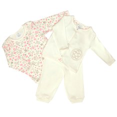 Conjunto para Menina Carina na cor Palha com estampinhas de passarinho e Casaquinho bordado - 3 Peças Conjunto para Menina Carina na cor Palha com estampinhas de passarinho e Casaquinho bordado - 3 Peças