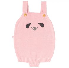 Jardineira para Menina Tricot Rosa Duda com detalhes em bordado de cachorrinho - 1 Peça Jardineira para Menina Tricot Rosa Duda com detalhes em bordado de cachorrinho - 1 Peça
