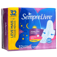 Absorvente Sempre Livre Adapt Plus Noite e Dia Cobertura Suave com Abas - 32 Unidades Absorvente Sempre Livre Adapt Plus Noite e Dia Cobertura Suave com Abas - 32 Unidades