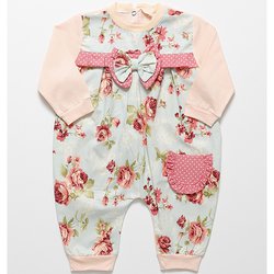 Macacão de Bebê Menina Floral Azul com Salmão Macacão de Bebê Menina Floral Azul com Salmão