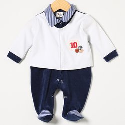 Macacão de Bebê Menino Campeão Marinho Plush Manga Longa Macacão de Bebê Menino Campeão Marinho Plush Manga Longa
