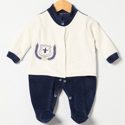 Macacão de Bebê Menino Imperial Marinho Plush Manga Longa Macacão de Bebê Menino Imperial Marinho Plush Manga Longa