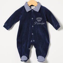 Macacão de Bebê Menino Príncipe Marinho Plush Manga Longa Macacão de Bebê Menino Príncipe Marinho Plush Manga Longa