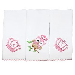Fralda de Boca Corujinha Rosa Kit 3 Peças 100% Algodão Fralda de Boca Corujinha Rosa Kit 3 Peças 100% Algodão