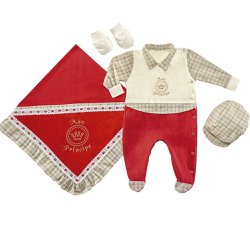 Saída de Maternidade Príncipe Vermelho Xadrez 5 Peças Saída de Maternidade Príncipe Vermelho Xadrez 5 Peças