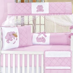 Kit Berço Elefante Rosa 100% Algodão 8 Peças Kit Berço Elefante Rosa 100% Algodão 8 Peças
