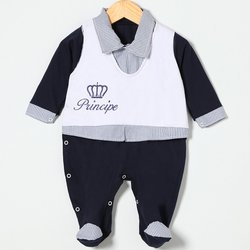 Macacão de Bebê Príncipe Marinho com Branco Macacão de Bebê Príncipe Marinho com Branco