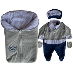 Saída de Maternidade Meu Príncipe Cinza Plush Saída de Maternidade Meu Príncipe Cinza Plush