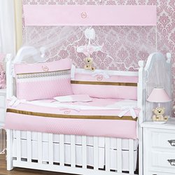 Kit Berço Golden Coroa Rosa 100% Algodão 8 peças Kit Berço Golden Coroa Rosa 100% Algodão 8 peças