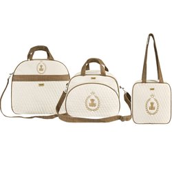Kit Bolsa Maternidade Puppi Coroa Palha e Marrom 3 Peças Kit Bolsa Maternidade Puppi Coroa Palha e Marrom 3 Peças