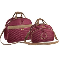 Kit Bolsa Maternidade Puppi Coroa Bordô e Marrom G e M Kit Bolsa Maternidade Puppi Coroa Bordô e Marrom G e M