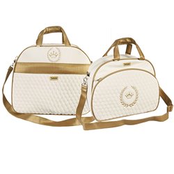 Kit Bolsa Maternidade Puppi Coroa Palha e Dourado G e M Kit Bolsa Maternidade Puppi Coroa Palha e Dourado G e M