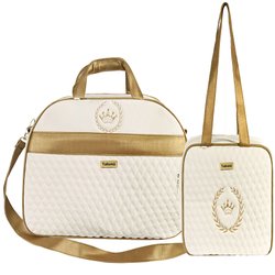 Kit Bolsa Maternidade Puppi Coroa Palha e Dourado G e P Kit Bolsa Maternidade Puppi Coroa Palha e Dourado G e P